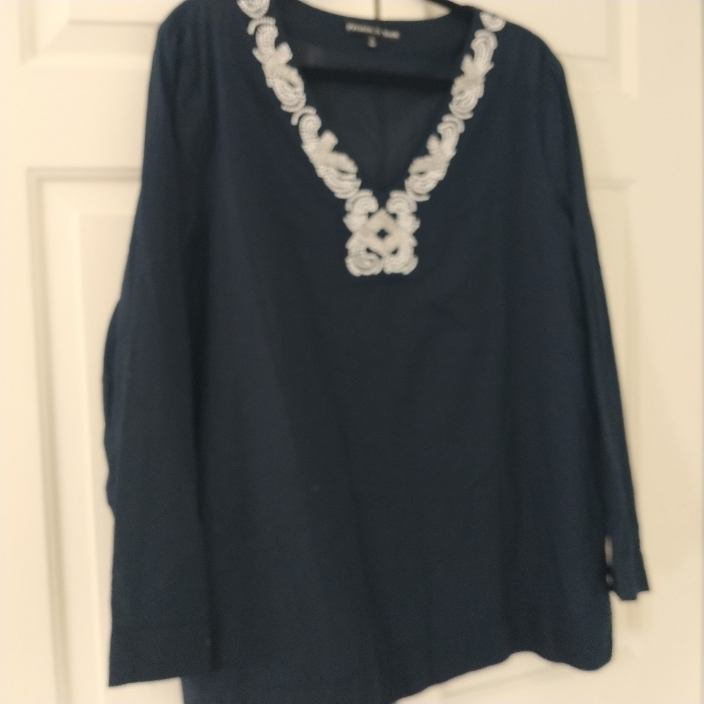 Preston & York Dark Navy V Neck w Beads & Sequins Tunic Top XL - Picture 13 of 14
